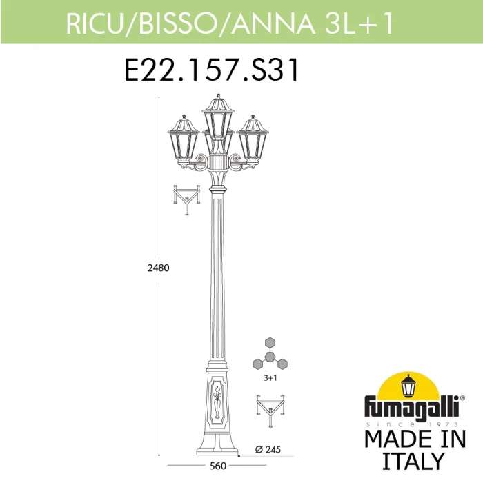 Садово-парковый светильник Fumagalli RICU BISSO/ANNA 2+1 E22.157.S31.AYE27