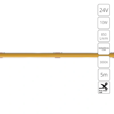 Светодиодная лента 24V 10W/m 3000К 5м IP20 Arte Lamp LANE A2432005-01-3K