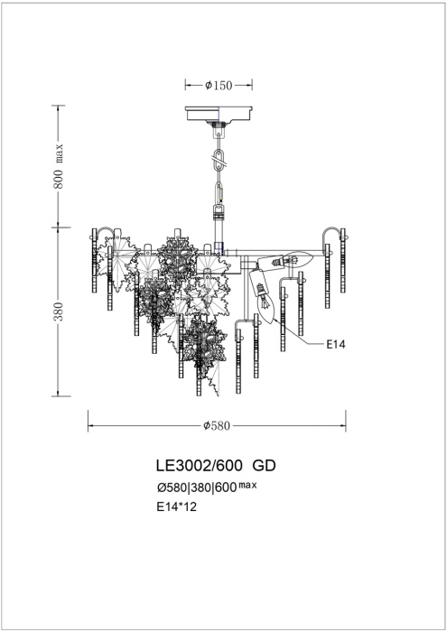 Подвесная люстра Leon Erable LE3002/600 GD