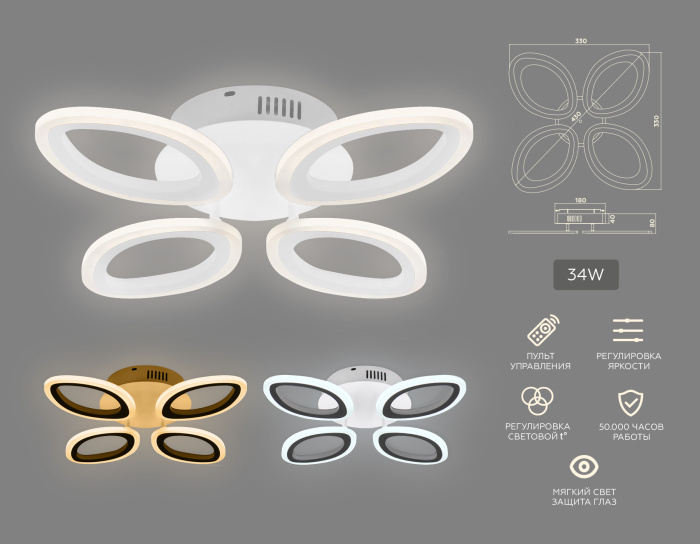 Потолочный светодиодный светильник с пультом Ambrella light FA4485