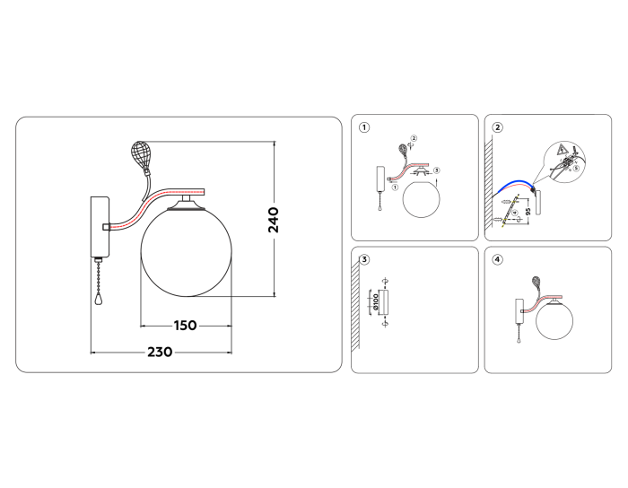Настенный светильник с выключателем TRADITIONAL AMBRELLA LIGHT TR9080