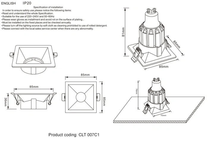 Светильник встроенный Crystal Lux CLT 007C1 BL