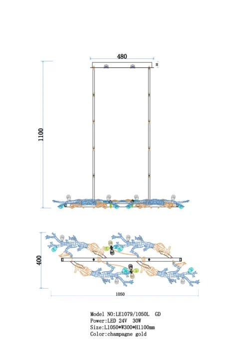 Люстра на штанге Leon Estelle LE1079/1050L GD