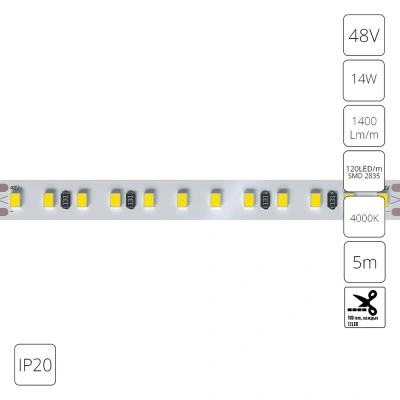 Светодиодная лента 48V 14,4W/m 4000К 5м IP20 Arte Lamp TAPE A4812010-06-4K