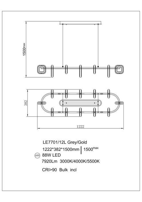 Подвесной светильник Leon Theona LE7701/12L Grey/Gold