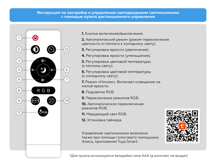 Умный светодиодный светильник Smart Ambrella Light 30W с Wi-Fi, Яндекс Алисой, Tuya, Smart Home, Alexa и ИК пультом Ambrella light FZ2006