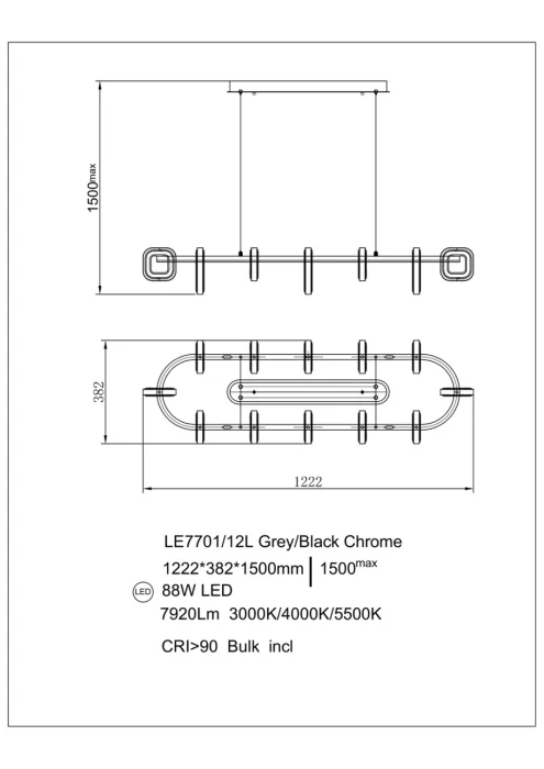 Подвесной светилдьник Leon Theona LE7701/12L Grey/Black Chrome