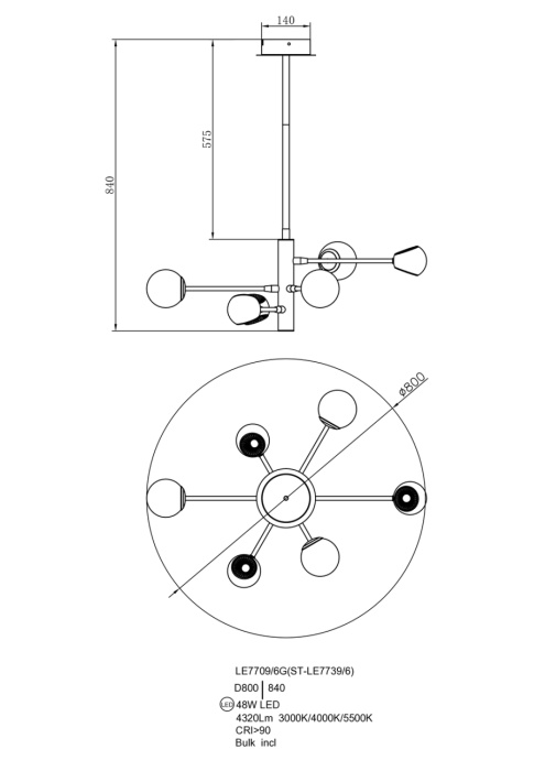 Подвесная люстра Leon Lilith LE7709/6G Black/Chrome/Gold