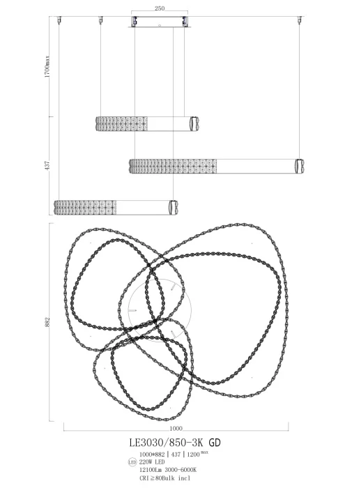 Подвесной светильник Leon Veronique LE3030/850-3F GD