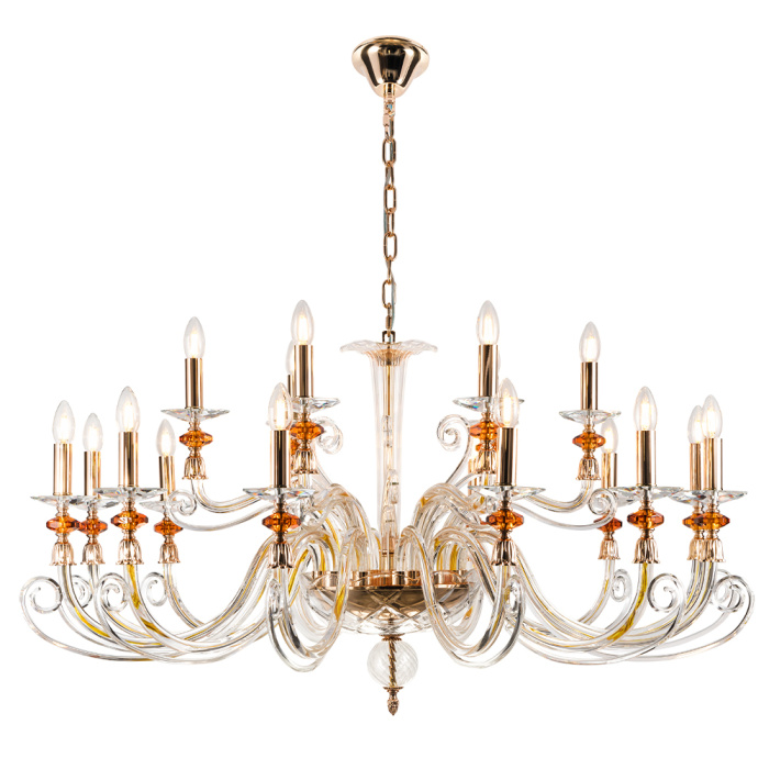 Люстра Crystal Lux CATARINA SP12+6 V2 GOLD/TRANSPARENT-COGNAC