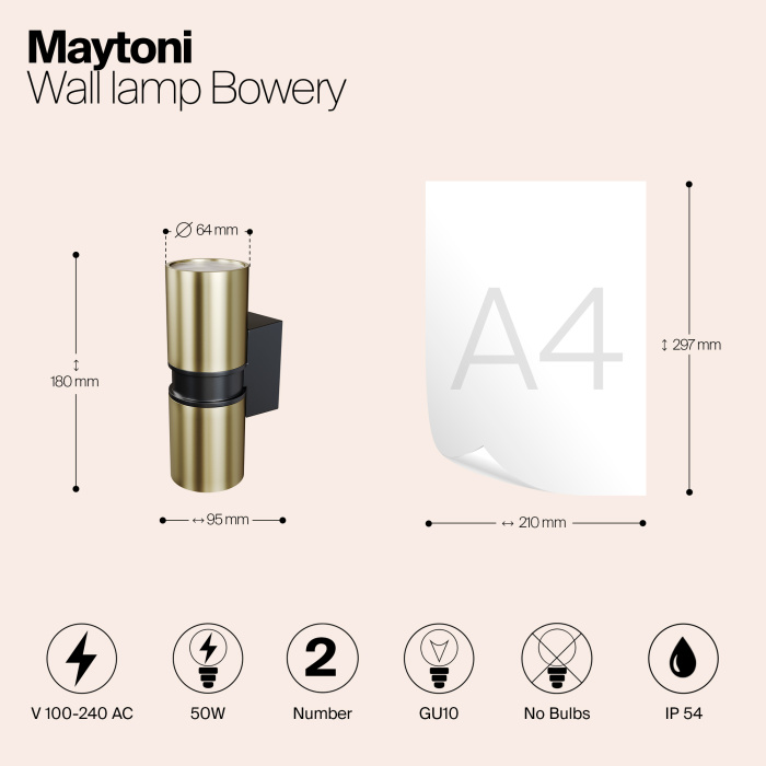 Светильник настенный Maytoni Bowery O582WL-02BS