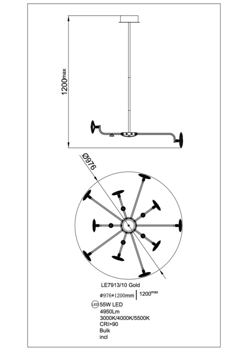 Люстра на штанге Leon Iris LE7913/10G Gold