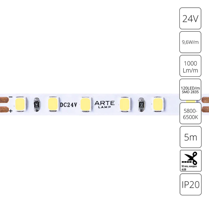 Светодиодная лента 24В Arte Lamp TAPE A2412005-03-6K