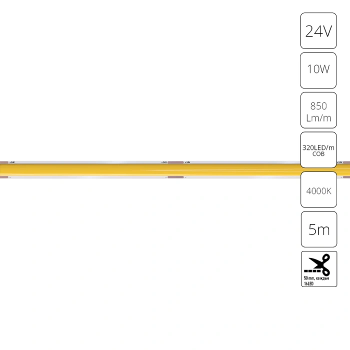 Светодиодная лента 24V 10W/m 4000К 5м IP20 Arte Lamp LANE A2432005-02-4K