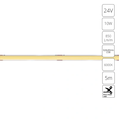 Светодиодная лента 24V 10W/m 6000К 5м IP20 Arte Lamp LANE A2432005-03-6K
