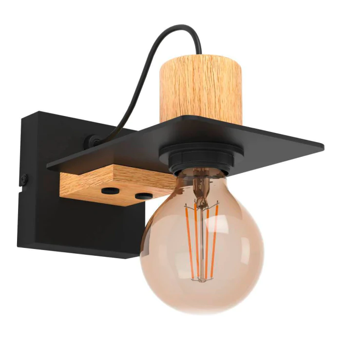 Бра BRAMERTON, 1х40W, E27, L120, H110, A215, сталь, дерево, черный, коричневый EGLO 43753