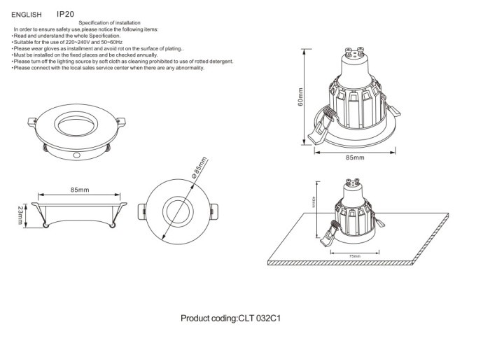 Светильник встроенный Crystal Lux CLT 032C1 BL
