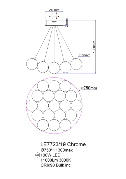 Подвесная люстра Leon Molecule LE7723/19 Chrome