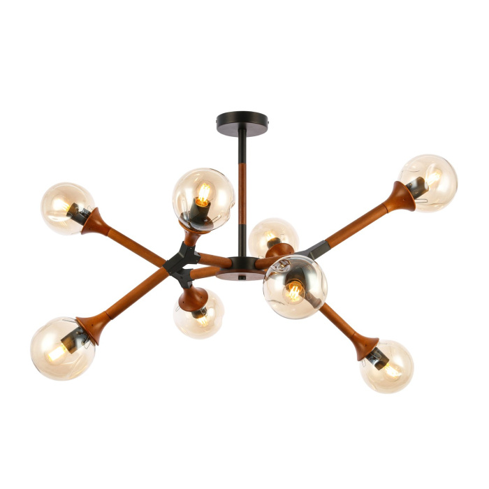 SLE109402-08 Люстра потолочная Черный, Темное дерево/Прозрачный, Янтарный E27 8*60W