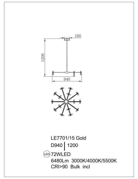 Люстра на штанге Leon Theona LE7701/15 Grey/Gold