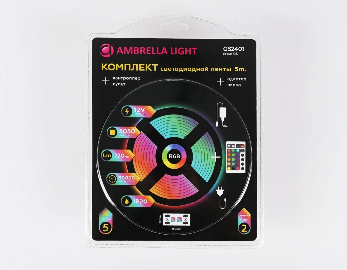 Комплект светодиодной ленты RGB Ambrella Light GS2401 5050 30Led /7.2W m/ 12V IP20 RGB 5m Ambrella light GS2401