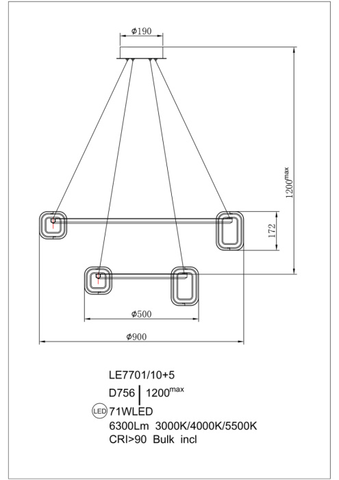 Подвесной светильник Leon Theona LE7701/10+5 Grey/Black Chrome
