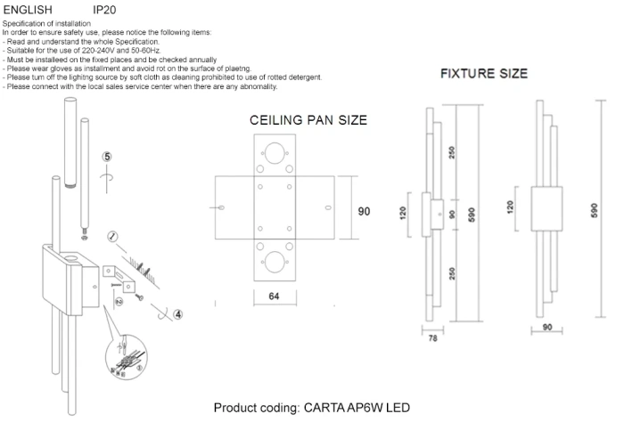 Бра Crystal Lux CARTA AP6W LED WHITE/CHROME