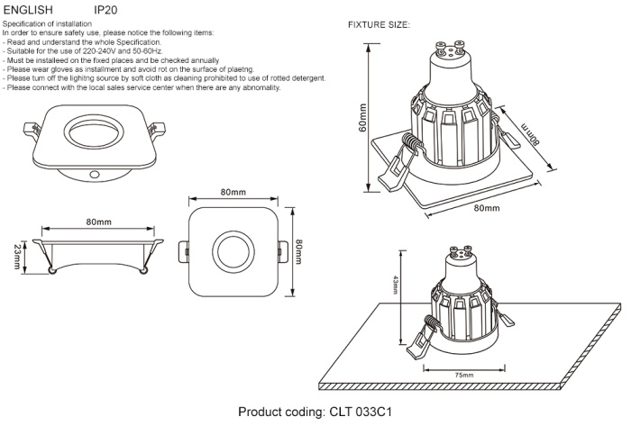 Светильник встроенный Crystal Lux CLT 033C1 WH