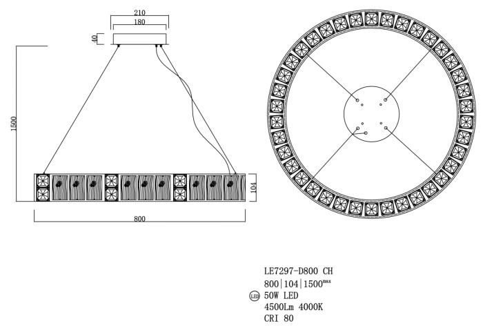 Подвесной светильник Leon Cercle LE7297-D800 CH