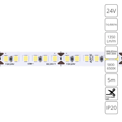 Светодиодная лента 24В Arte Lamp TAPE A2418008-03-6K