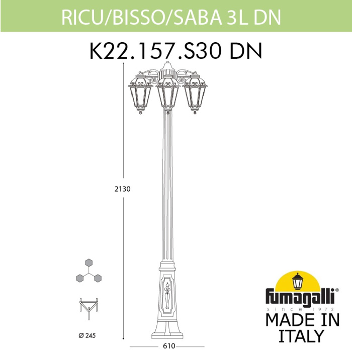 Садово-парковый светильник Fumagalli RICU BISSO/SABA 3L DN K22.157.S30.AYE27DN