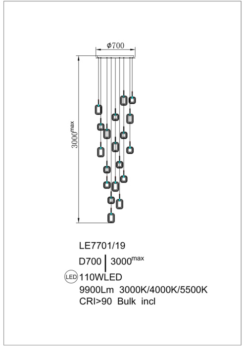 Подвесная люстра Theona LE7701/19 Gold