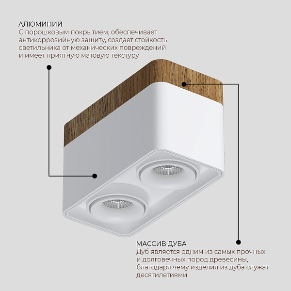Накладной светильник Ledron TUBING 2 Wooden 30 White