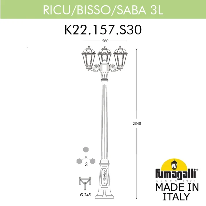 Садово-парковый светильник Fumagalli RICU BISSO/SABA 3L K22.157.S30.AXE27