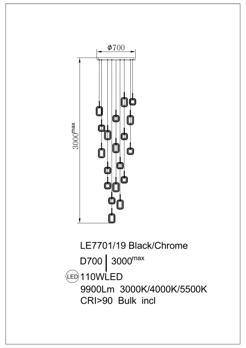 Подвесная люстра Leon Theona LE7701/19 Black Chrome