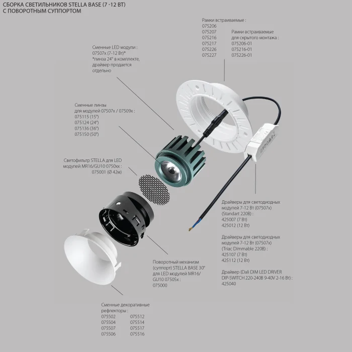 Рамка круглая скрытого монтажа для светодиодных модулей 0750xx Lightstar Stella 075206-01
