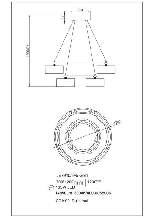 Подвесная люстра Leon Indiana LE7910/8+5 Gold
