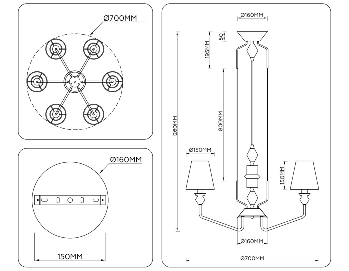 Подвесная люстра HIGH LIGHT AMBRELLA LIGHT LH75401