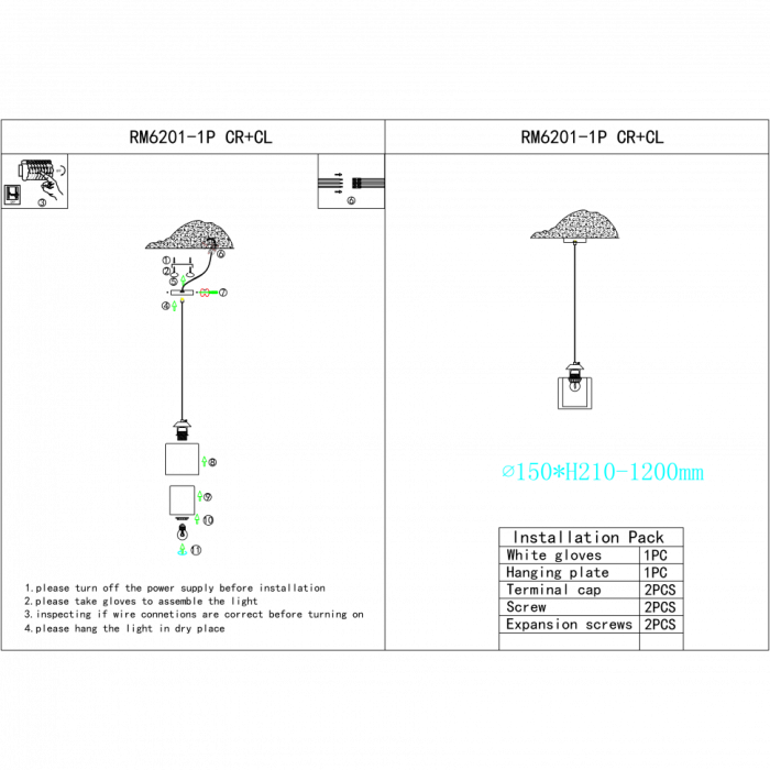 Светильник настенный iLamp King RM6201-1P CR+CL
