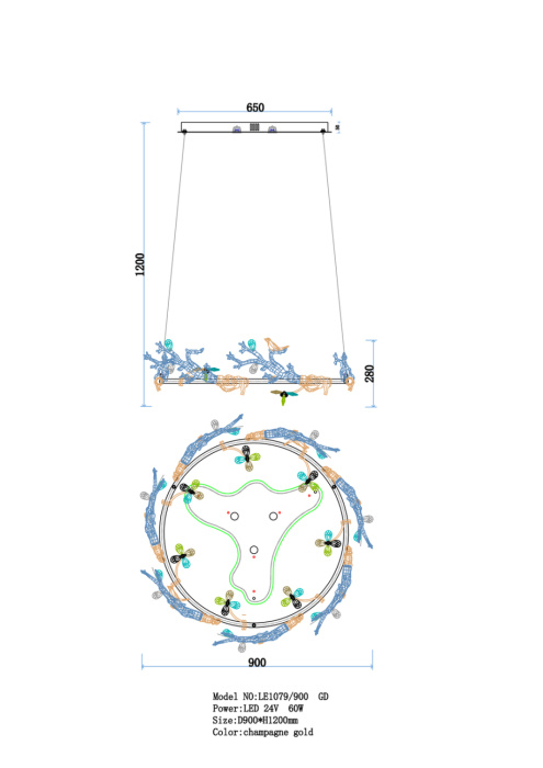 Подвесная люстра Leon Estelle LE1079/900 GD