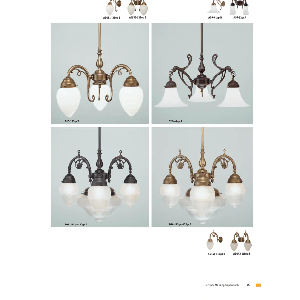 Люстра на штанге Berliner Messinglampen D14-113gs+122gsA