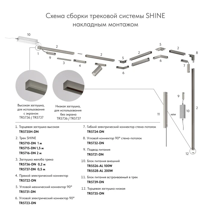 Шинопровод магнитный накладной/подвесной Denkirs Shine Base TR5716-DN