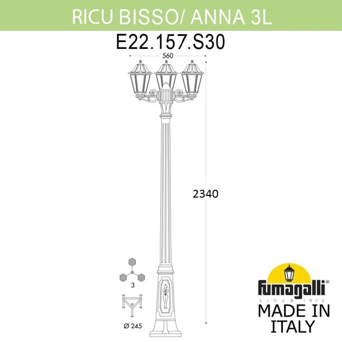 Садово-парковый светильник Fumagalli RICU BISSO/ANNA 3L E22.157.S30.BYE27