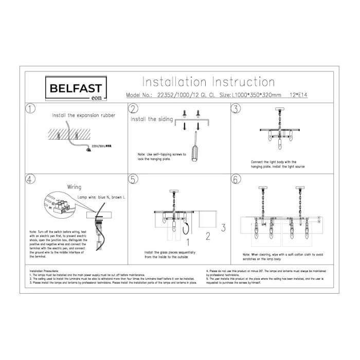 Люстра подвесная Belfast Erskine 22352 / 1000 / 12 GL CL