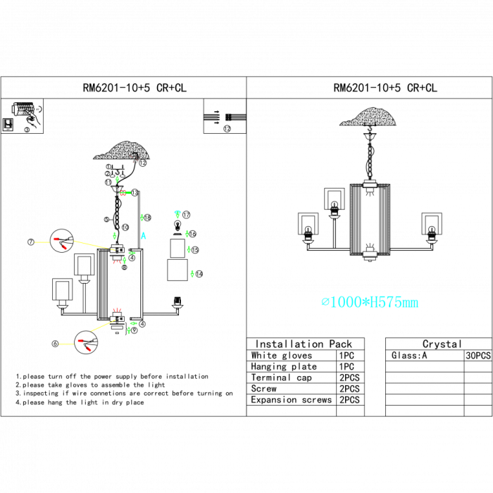 Светильник подвесной iLamp King RM6201-10+5 CR+CL