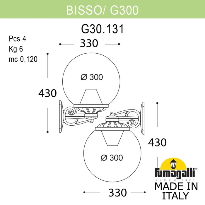Уличный настенный светильник Fumagalli BISSO/G300 G30.131.000.VZE27DN