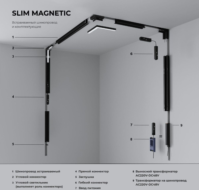 Коннектор угловой внутренний для встраиваемого шинопровода Elektrostandard Slim magnetic 4690389206719