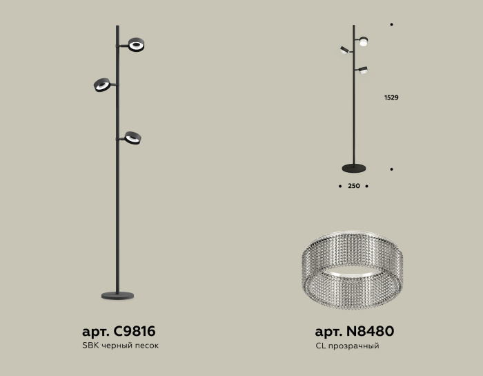 Комплект напольного поворотного светильника с композитным хрусталем Ambrella light XB9816250