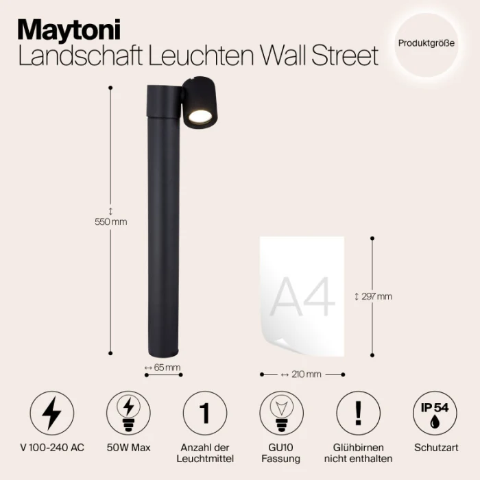 Садово-парковый светильник Maytoni WALL STREET O010FL-01B