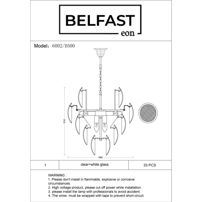 Подвесная люстра Belfast Dublin 6002 / 500 CH WH